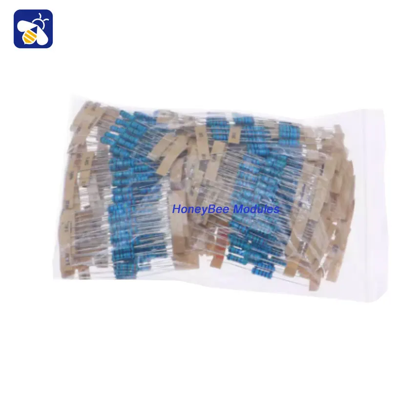 500pcs of 100 types of resistance (1 Ohm - 1M Ohm) 1W Metal Film Resistors Plug-in Resistor Pack