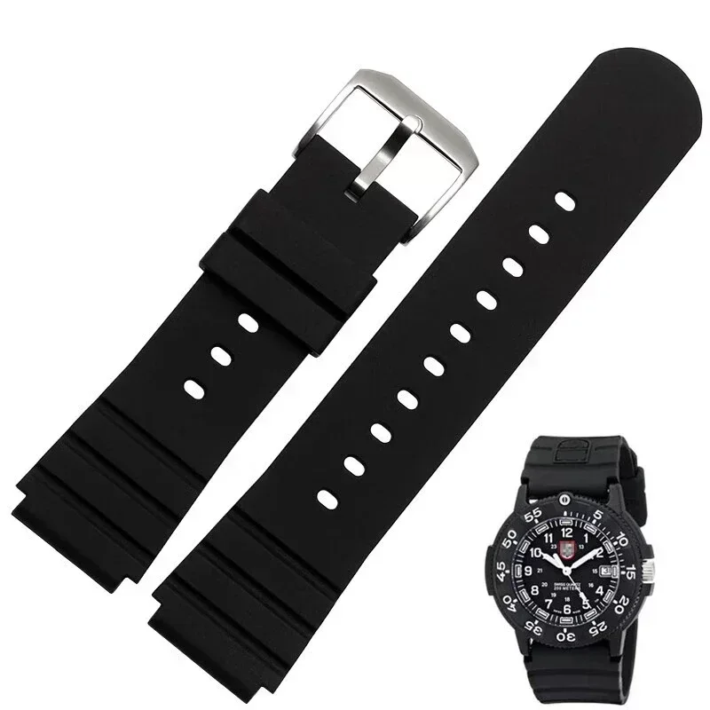 Silicone Rubber Waterproof Watchband for Luminox Men\'s Diving Adventure 3901 3001.Bo 3000 Convex Interface Accessories