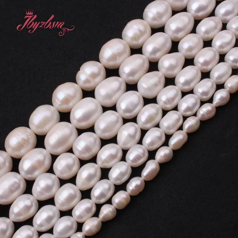 Natural White Freshwater Pearl Oval Shape Stone Beads For Necklace Bracelet DIY Jewelry Making Loose Strand 15