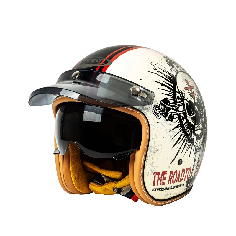 High‑Quality Unisex Premium Retro 3/4 Open‑Face Helmet, All‑Season Built‑In Visor Safety Gear for Cruisers & Scooters