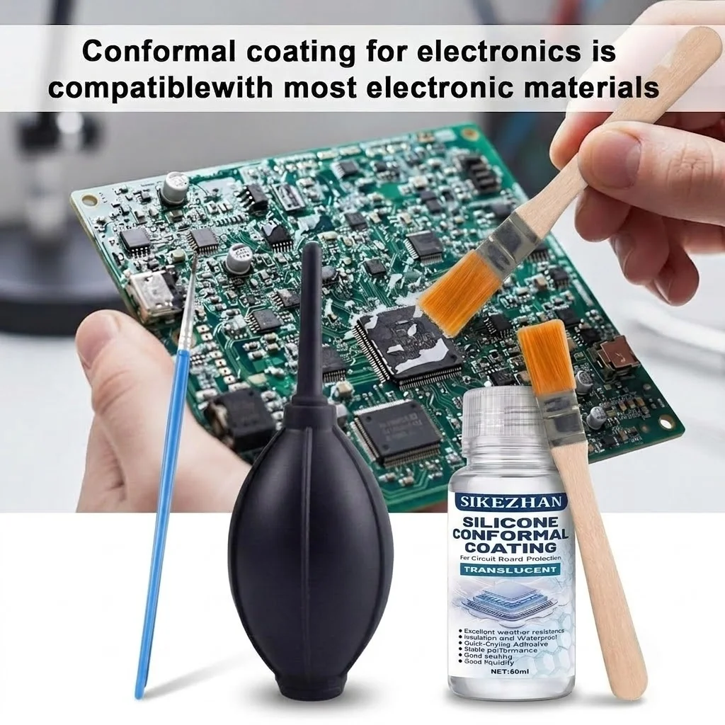 SIKEZHAN Translucent Silicone Conformal Coating 60ml Kit for PCB Circuit Board Protection Clear Waterproof Insulating Liquid