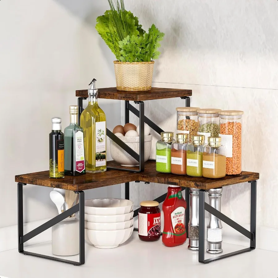 

Kitchen Corner Shelf Countertop Organizer 2 Tier Adjustable Spice Rack Coffee Area Corner Display Separable Bathroom Corner She