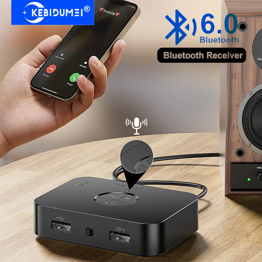 Bluetooth 6.0 Receiver with RCA Hi-Res Wireless Audio Adapter 3.5mm AUX USB Receiver for Speakers Speaker Stereo Car  Amplifier