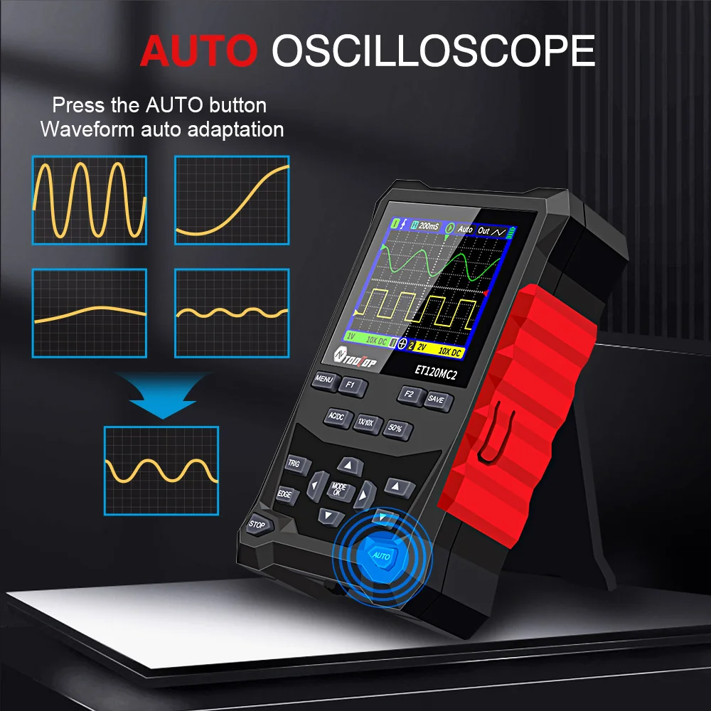 TOOLTOP 2 Channel 120MHz Portable Oscilloscope Signal Source 2 in 1 Electronics Automotive Oscilloscopes Mini USB Oscilloscope