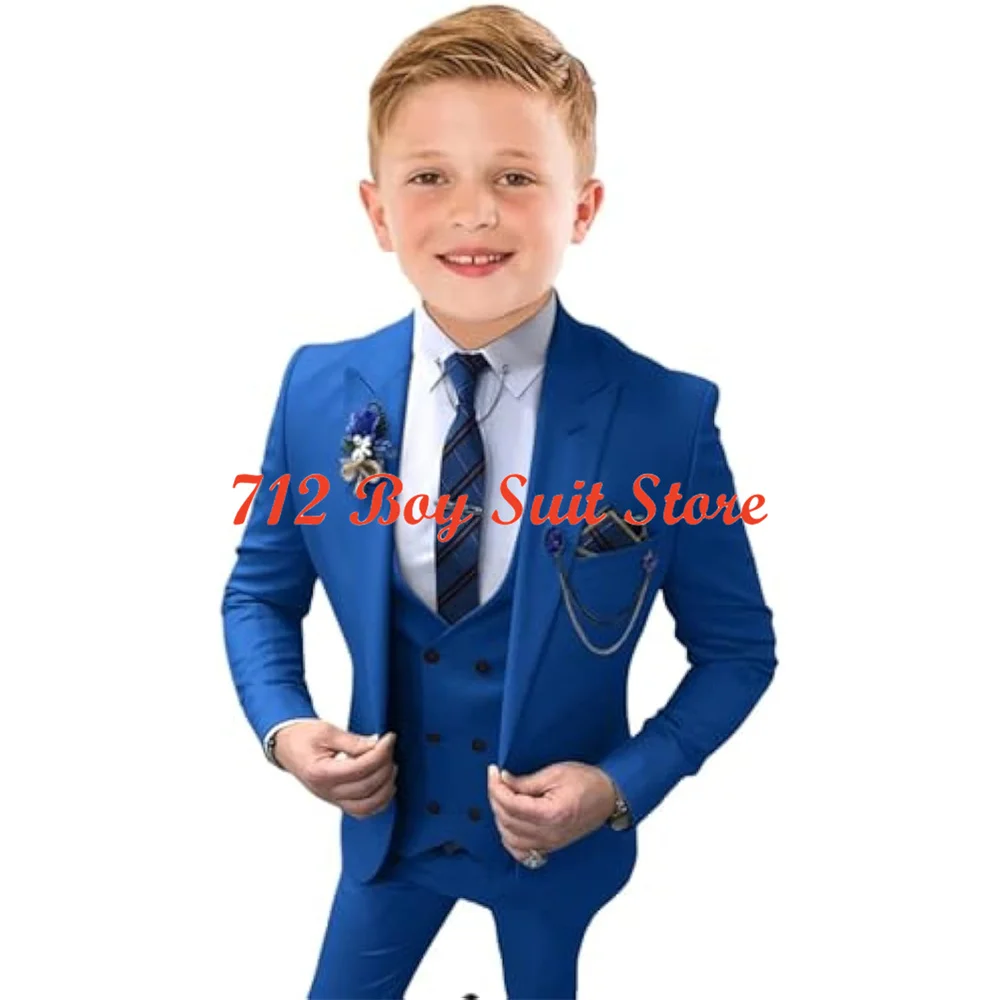 Boys Tuxedo Suit for Kids Slim-fit 3 Piece Peak Lapel Wedding Outfit Formal Suit Jacket Vest Pants Set