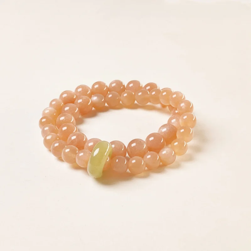 Natural Sunstone Double Women Hetian Jade Running Ring Fortune Multi-Circle Bracelet
