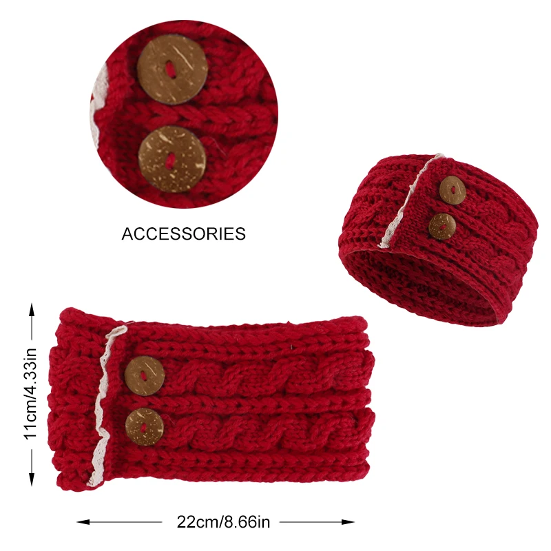 New Women Elegant Winter Knitted Headbands with Wooden Button Solid Color Coldproof Ear Warmer Headband Elastic Wide Hairband image 2