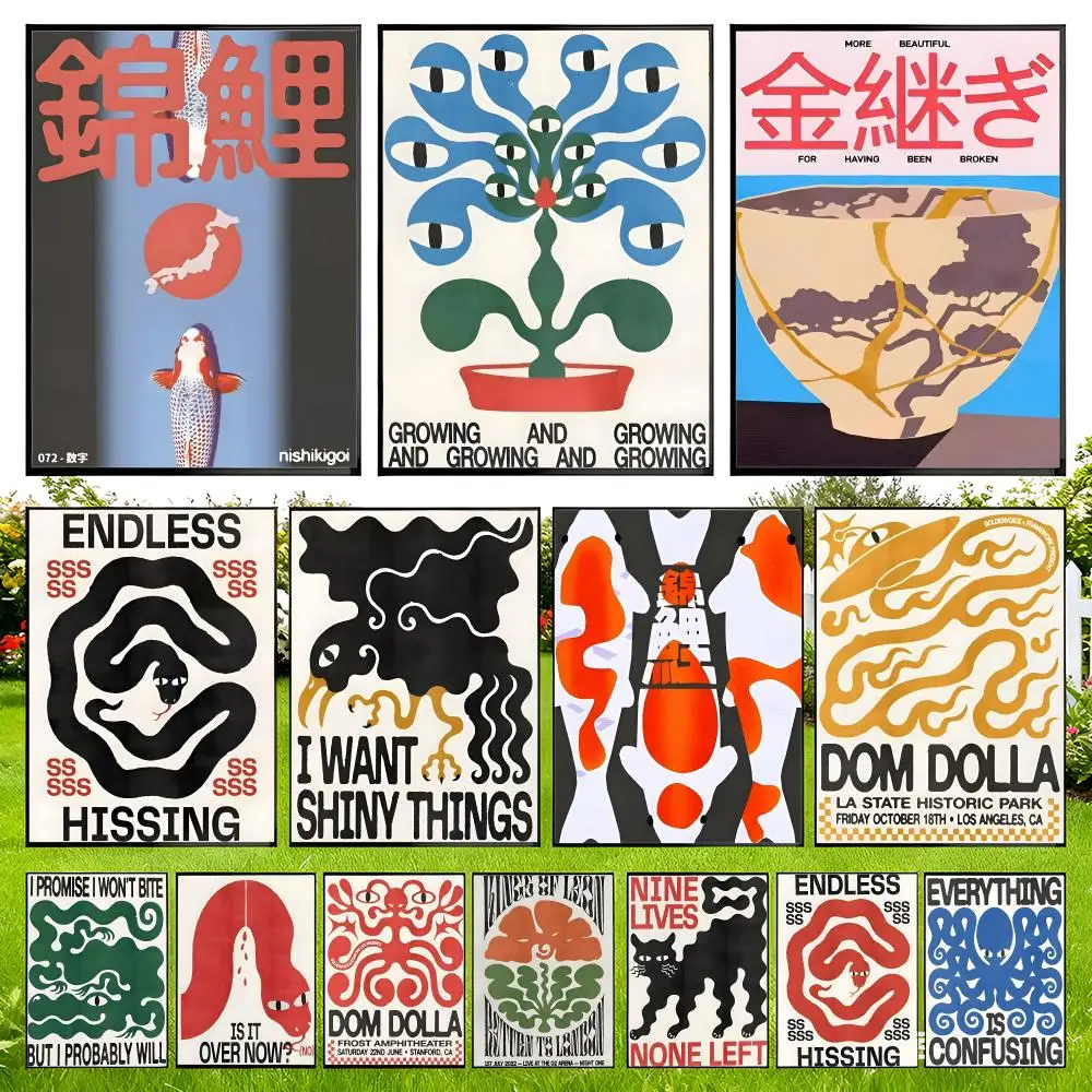 

Vintage Japanese Abstract Animals Poster Easy to Install Self Adhesive HD Wall Decor Waterproof Tear Resistant Home Bedroom Perf