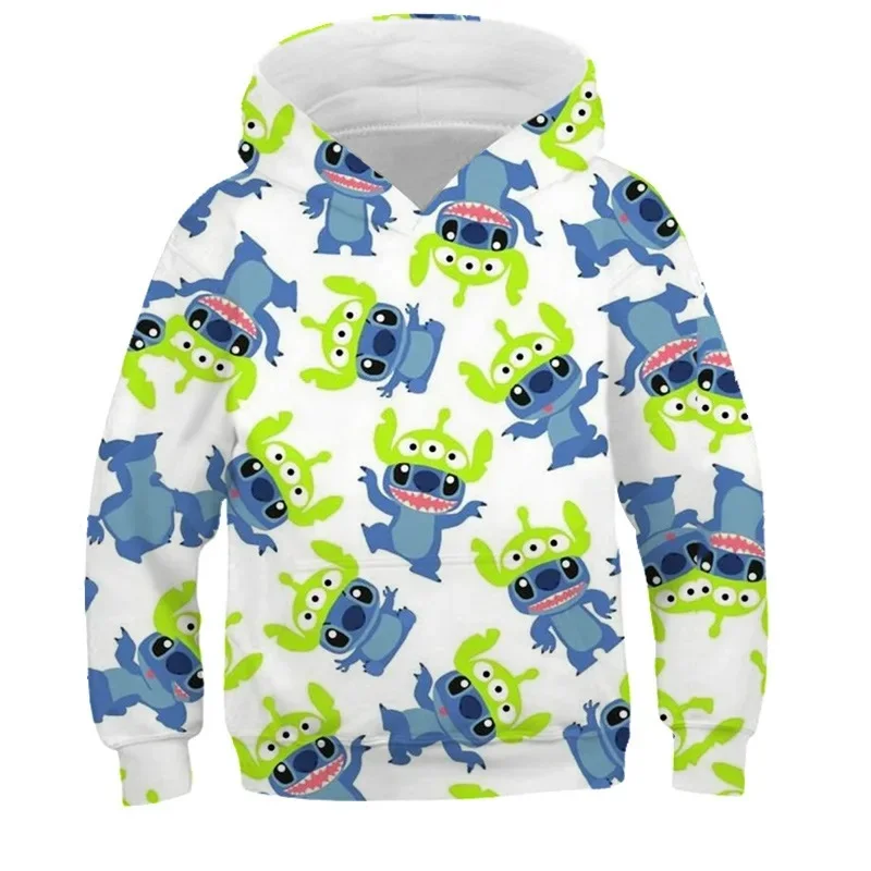 Disney Classic Anime Lilo & Stitch Autumn and Winter Hooded New Stitch Hoodies For Boys Girls Kids Hoodies Children Cotton Tops