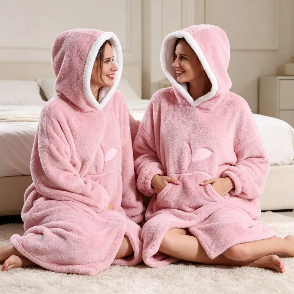 Women Wearable Blankets Winter Thick Warm Flannel TV Blanket with Sleeves Men's Sherpas Oversized Hoodies Pajamas Sleepwear Home