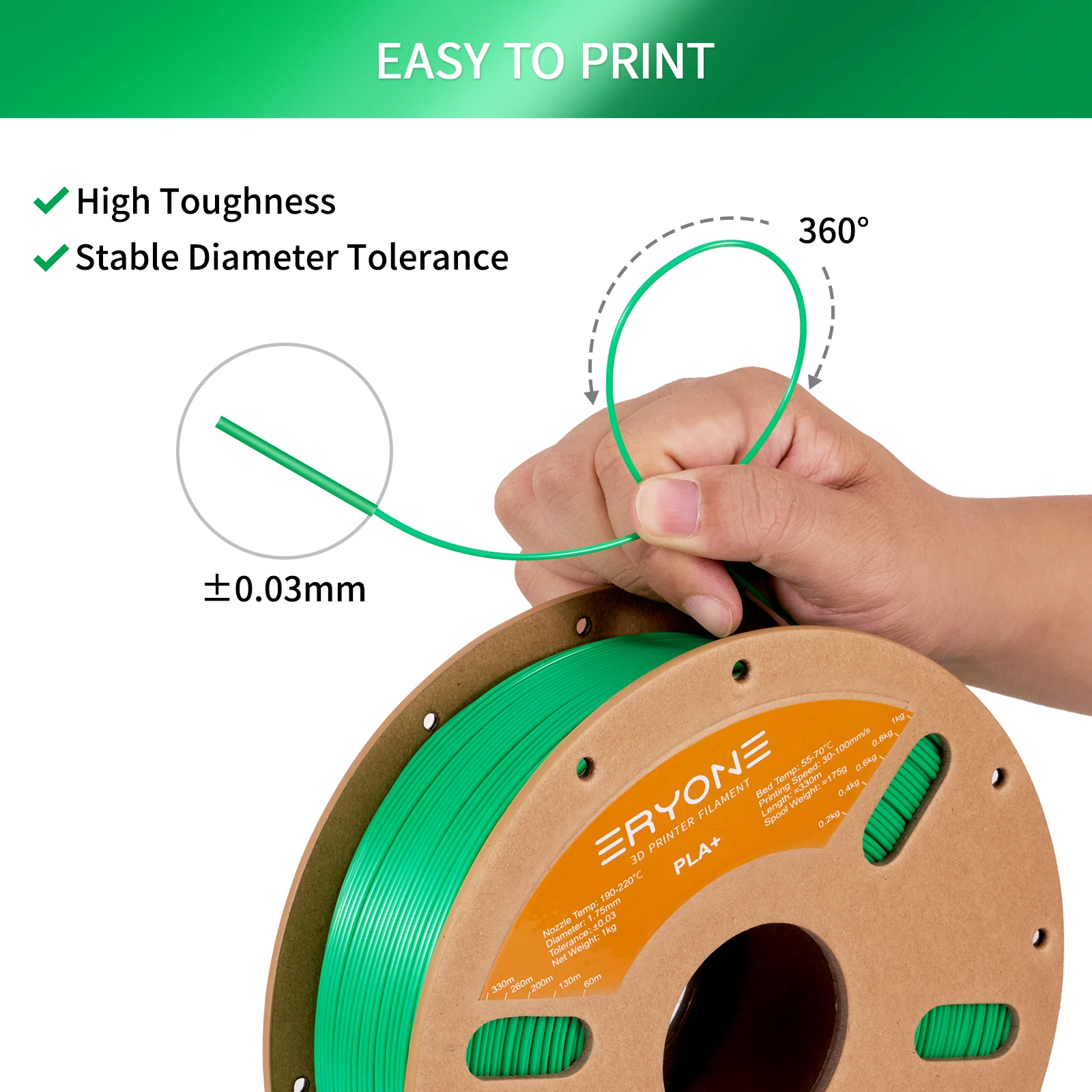 ERYONE Promotion PLA Plus Filament New Arrival 1KG Roll (2.2lbs) 1.75mm ±0.03mm PLA Plus 3D Printer Filament Fast delivery