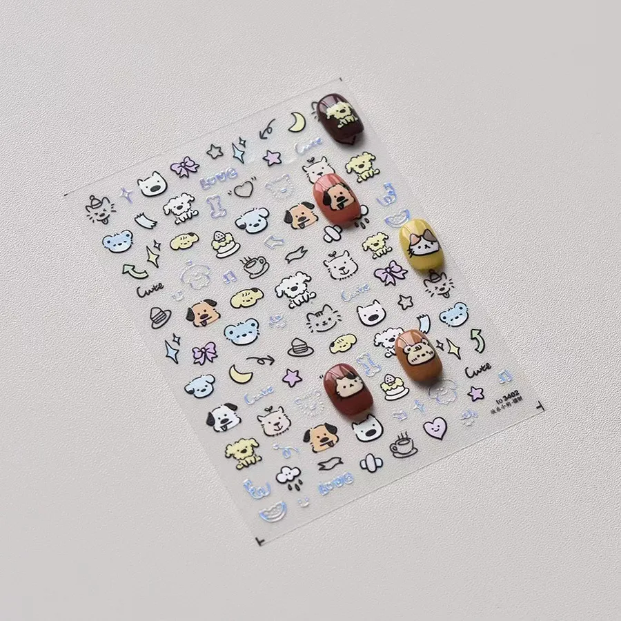 Viral Ins Style Puppy Nail Stickers 1pcs Cute Cartoon Dog Graffiti Self Adhesive Decals for Manicure Scrapbooking