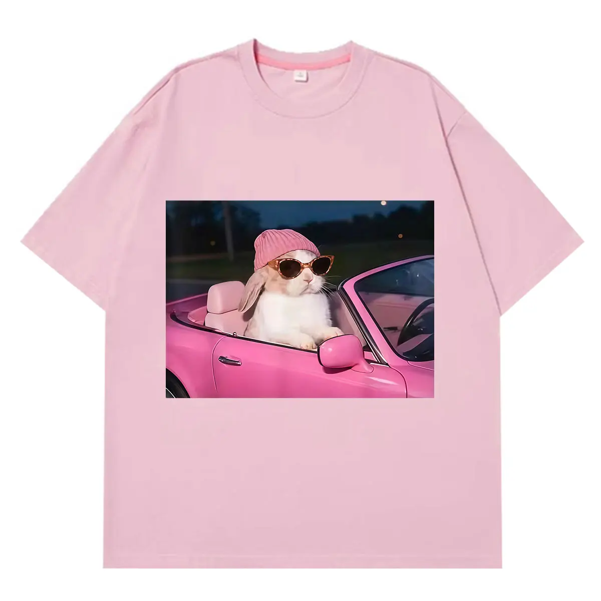 Funny Rabbit Driving Car Meme T-shirt Men Women Aesthetic Trend TShirt Summer Short-sleeved Cotton Loose Casual Harajuku T-shirt