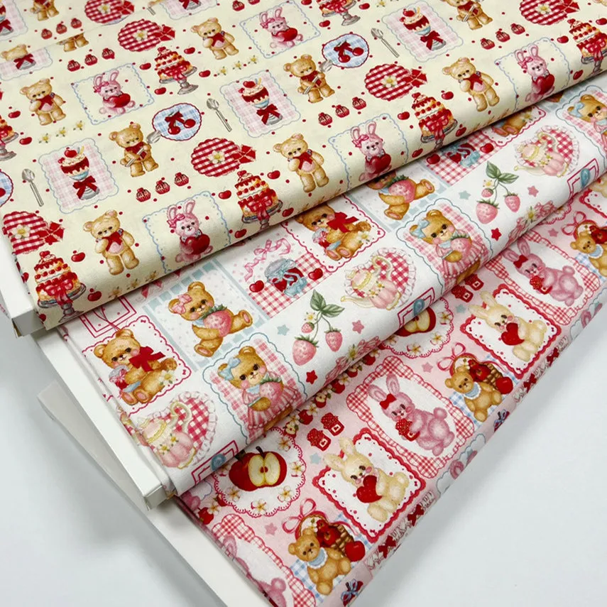 

100% Pure Cotton Fabric Showa Feng Shui Fruit Bear Rabbit Printed DIY Handmade Tablecloth Dress Booksuit Bed Curtain 20 Pcs