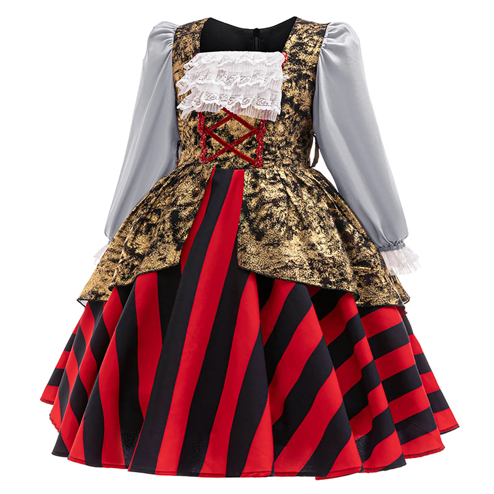 Kids Girls Medieval Renaissance Cosplay Dress Gothic Vintage Ball Gown Halloween Viking Pirate Dress Up Costume for Theme Party