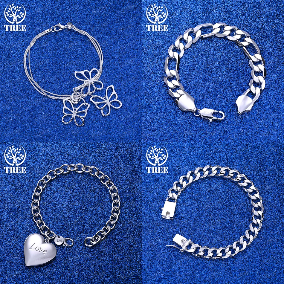 

New Popular 925 Sterling Silver Heart Butterfly Cuban Chain Bracelets For Men Women Engagement Party Elegant Jewelry Accessories
