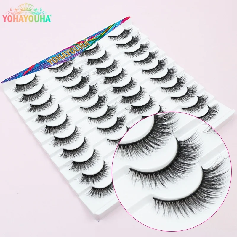 

YOHAYOUHA 3d False Natural Eyelashes Strips 20 Pair Wimpern 14mm Short Light Weight Eyelashes Cat Eye Pestanas Postizas De Tira