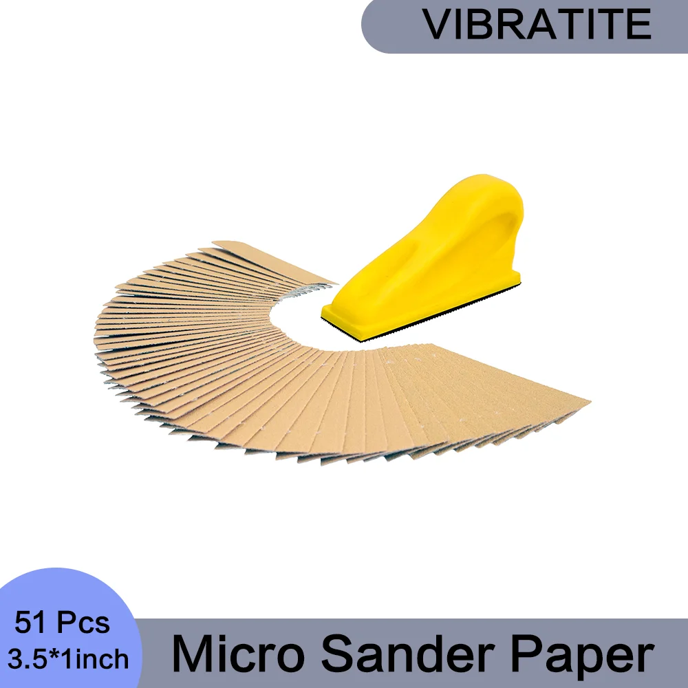 

50 Pcs 1x3.5 Inch Sandpaper with 1 Pcs Mini Detail Handle Sanding Tools the Perfect Size for Any Project in Hard to Reach Spaces