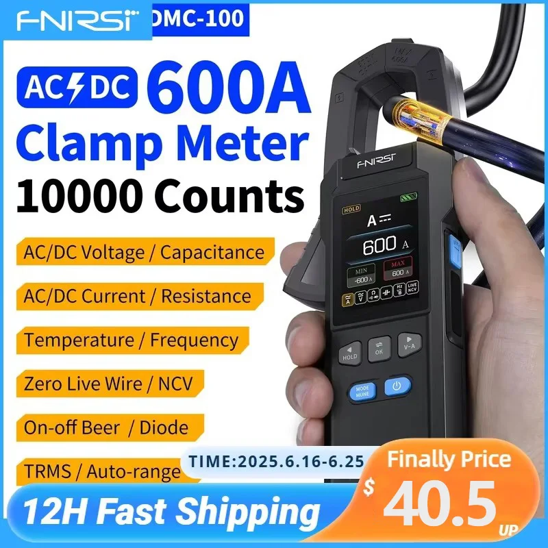 

FNIRSI DMC-100 клещи постоянного и переменного тока, 10000 отсчетов, цифровой мультиметр, USB-зарядное устройство, 600 А, ампеметрические зажимы, инструменты для электрика