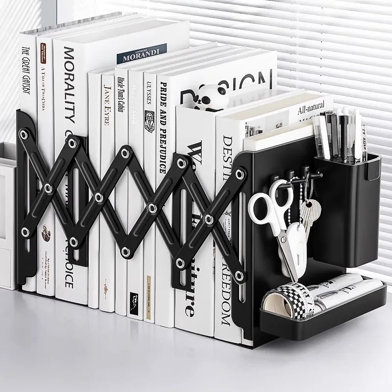 

AOLIVIYA Extendable Bookend Shelf Desktop Divider Board Creative Desk Storage Rack Foldable Metal Stand Bookcases