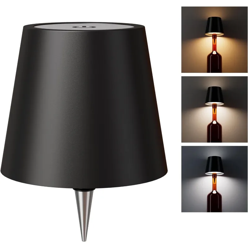 

Wireless Bottle Lamp Shade with 3 Color LED Wine Bottle Lights for Any Bottle Desk Lamp for Bedroom Restaurant Bar Black
