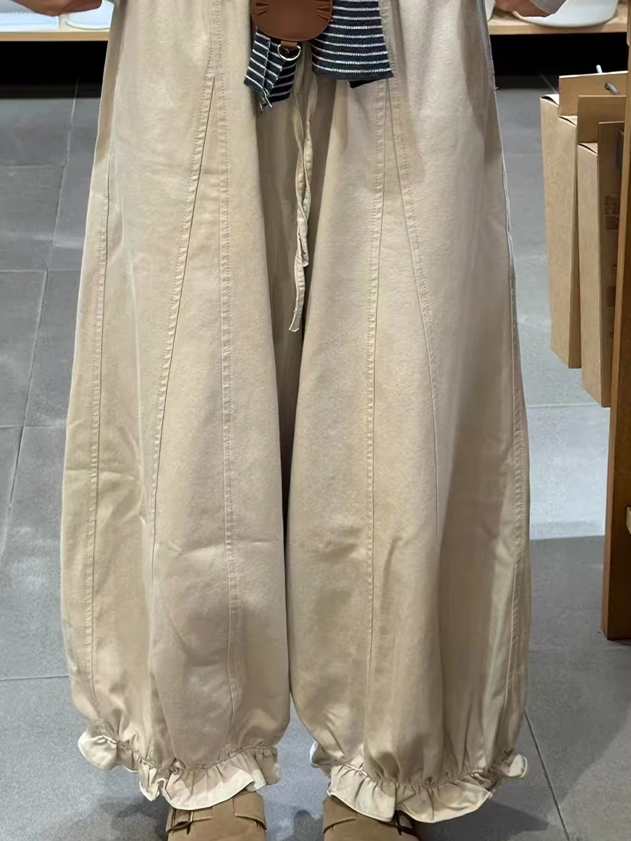 High Waist Wide Leg Pants Women's Loose Casual Ear Mushroom Pants Spring Summer New Style Nine Points Slimming Lantern Flower...
