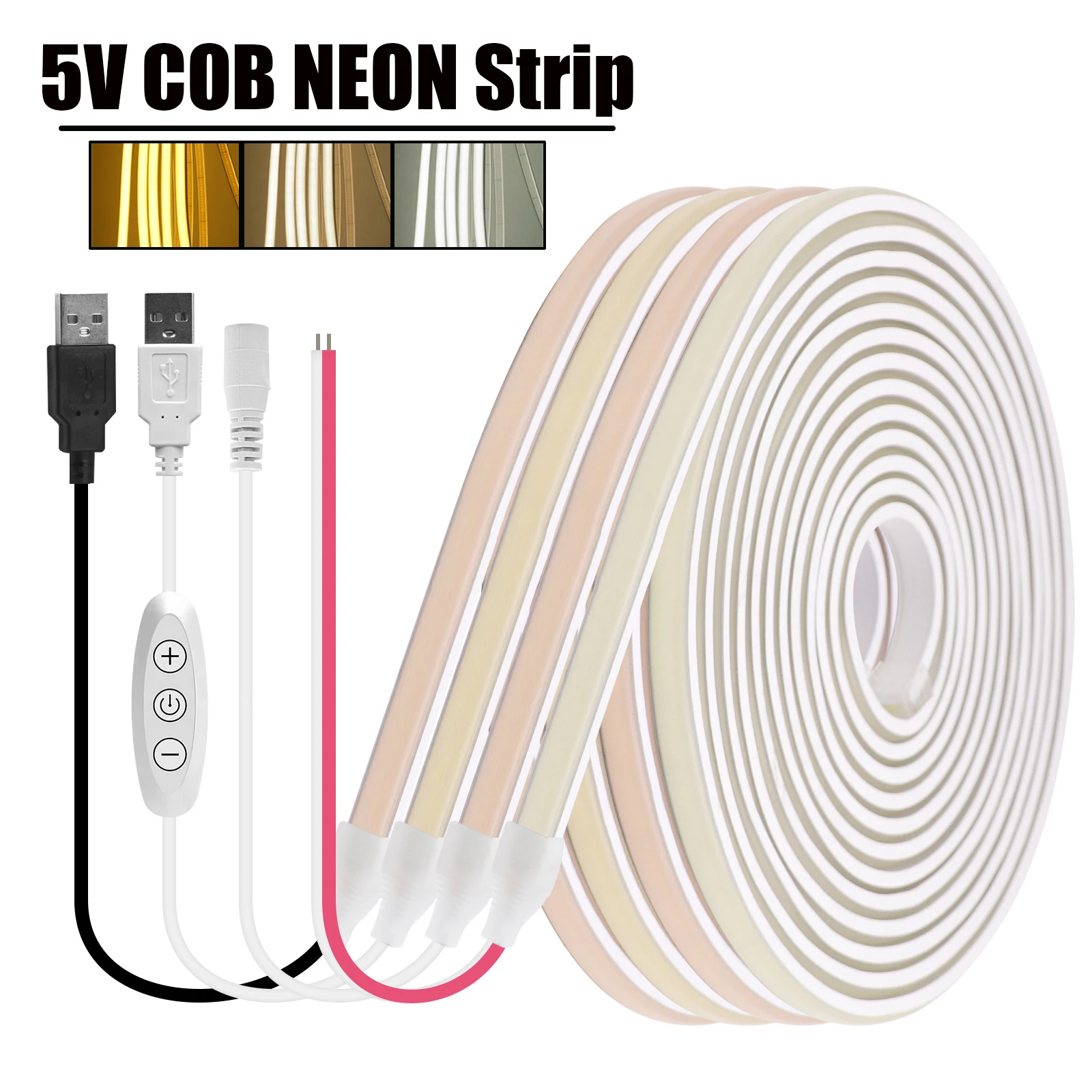 

DC 5V COB Neon Light 320LEDs/M IP65 Waterproof 2.5CM Cuttable Cool/Warm/Neutral White Flexible Decor Lamp
