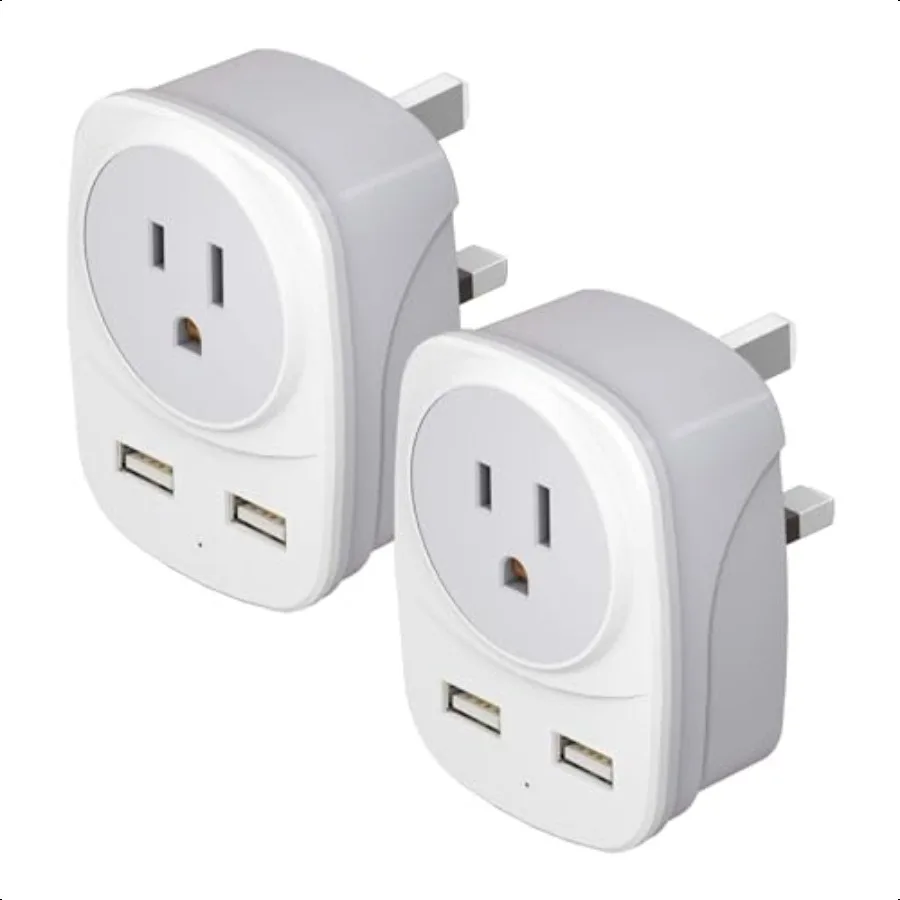 

2 Pack UK Ireland Travel Plug Adapter with 2 USB Charging Ports and 1 US Socket Power Adapter US to UK Scotland Ireland Qatar L