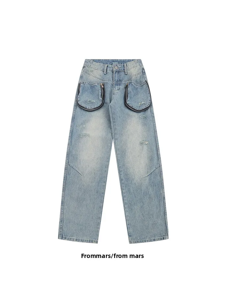 

Свободные джинсы прямого кроя, повседневные брюки на молнии от китайского трендового бренда Bored of Small Things