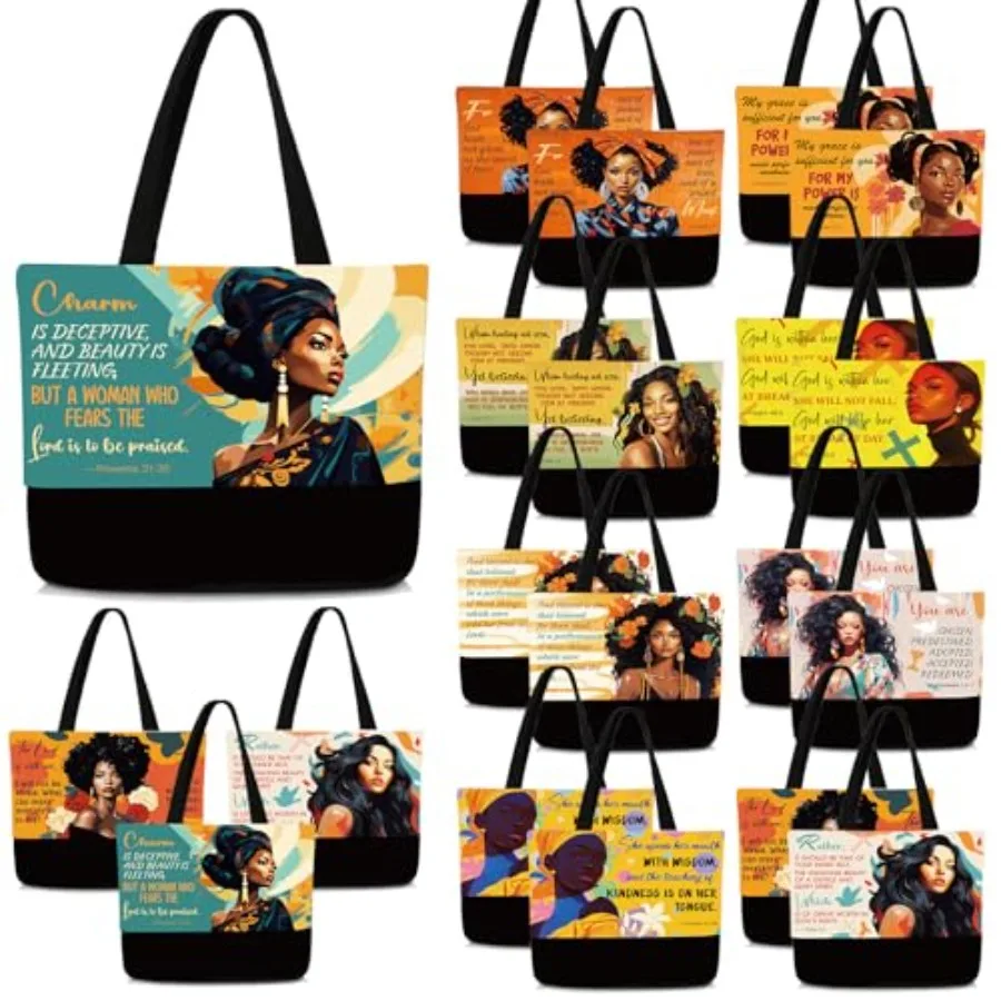 

20 Pcs Predrawn Canvas Bag to Paint Afro Queen Tote Bags for Women Sip and Paint Party Favor Bags