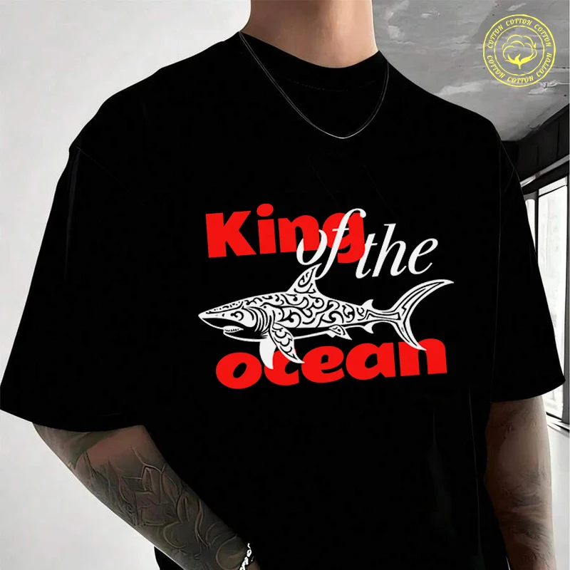 

A Shark With Lines And Spots In Tribal Style Moto Cotton Casual T-shirts Summer Short Sleeved O-Neck Breathable Unisex Tops