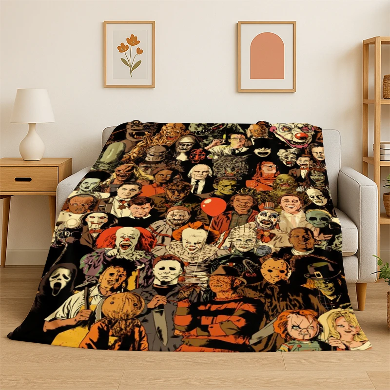 Horror Movie Character Chucky S-Scream Cartoon Flannel Blanket Soft Warm Throw Blanket for Bedroom Living Room Bed Travel Gift