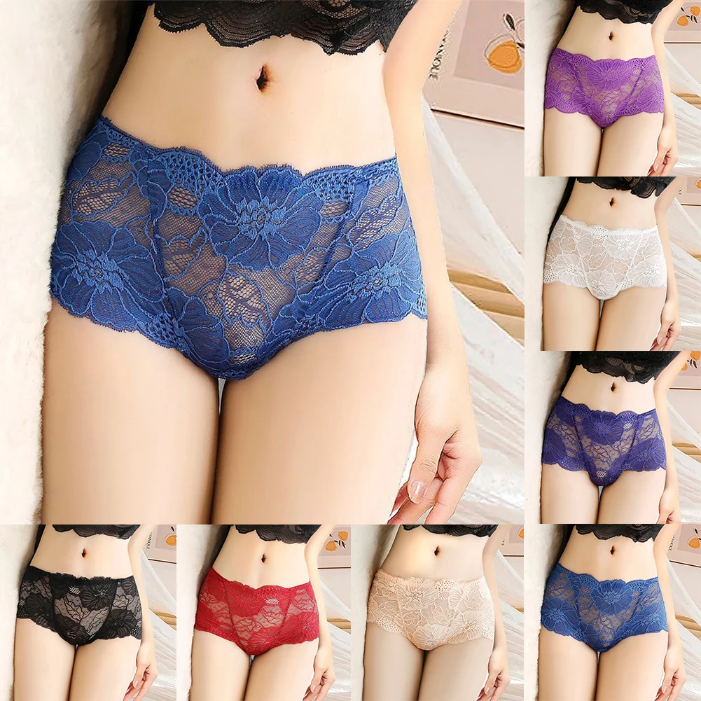 Men Trunks Seamless Lingerie Lace Floral Briefs Transparent Panties Low Rise Knickers Porn Erotic Underwear See Through Briefs 