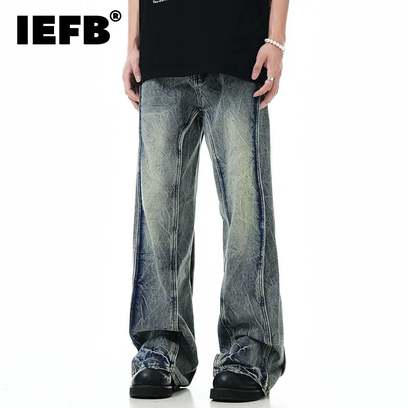 

IEFB American Style Summer Men's Jeans Washed Curved Lightning Pattern Casual Male Denim Pants 2024 Autumn Streetwear 9C6620