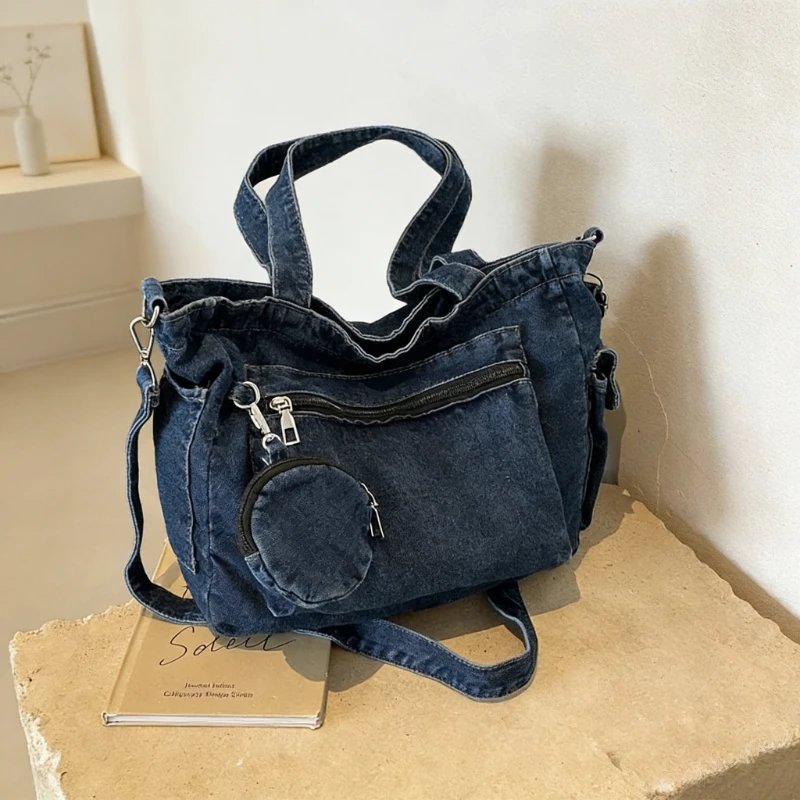 

Новые сумки кросс-боди 2026 года: однотонные, простые, молодежные женские сумки, повседневные джинсовые сумки через плечо на молнии с декоративной строчкой