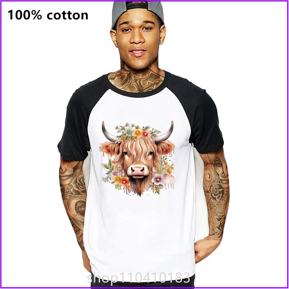 Cow With Horns And Flowers Cartoon T Shirts For Men'S Women Tshirt T-Shirt Oversized Manufacturers Custom Sports Short Clothes S