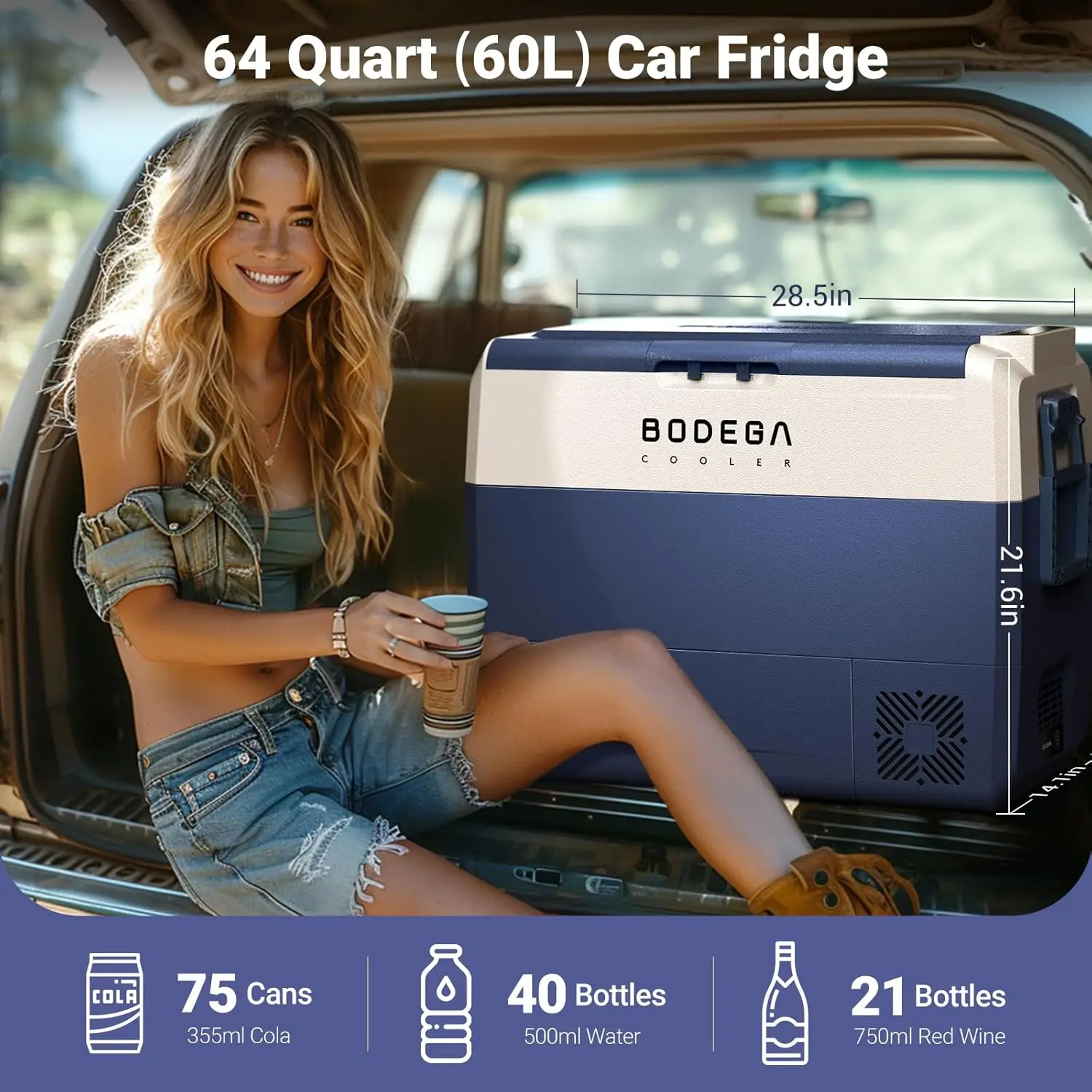 12 Volt Car Refrigerator,64 Quart Portable Car Freezer Fridge WiFi APP Control,(60L) -4℉-68℉ Electric Cooler 12/24V