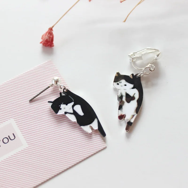 Japenese Korea Style Lovely Black Cat Enamel Clip Earrings Without Piercing for Girls Party Cute Animal Kids No Hole Ear Clip