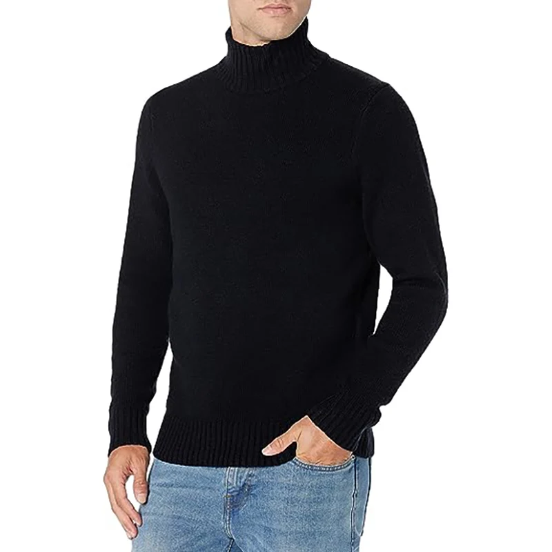 

Fashion Men's Sweater New Winter Mock Neck Knit Solid Color Warm Fit Pullover Sweater Casual Pullover Men