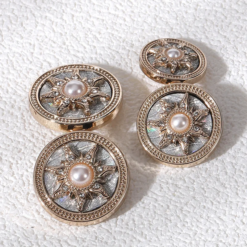 6PCS Metal round vintage pearl buttons buttons small fragrant wind women\'s tweed coat trench coat jacket water Drill Buttons