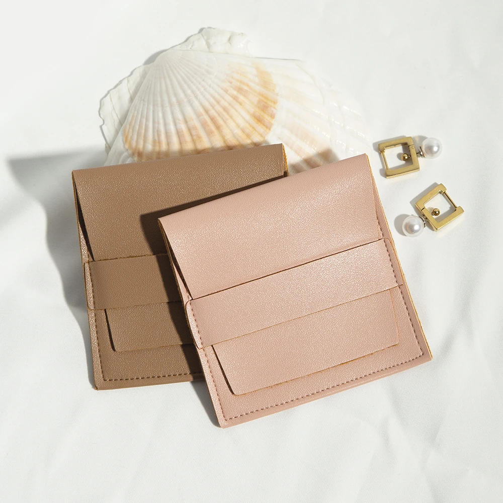 50pc 8x8cm Soft Faux Leather Ring Gift Bags Custom Jewelry Package Small Earrings Necklace Makeup Packaging Pouch Higher Quality