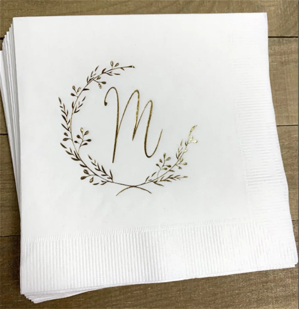 

50PCS Personalized Laurel Wreath Monogram Rustic Wedding Custom Bar Napkins Reception LOTS of COLORS Avail!