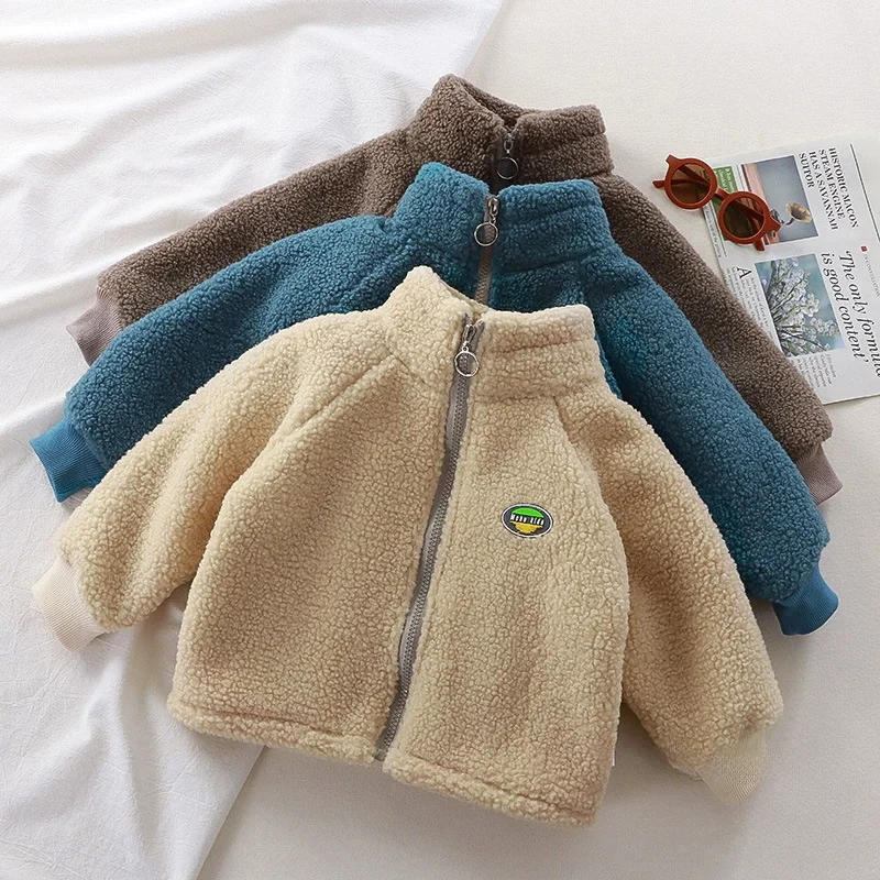 2026 Kids Letter Print Jacket Autumn Winter Boys Lamb Fleece Thick Warm Coat Girls Casual Stand Collar Outerwear 2-10 Years 4