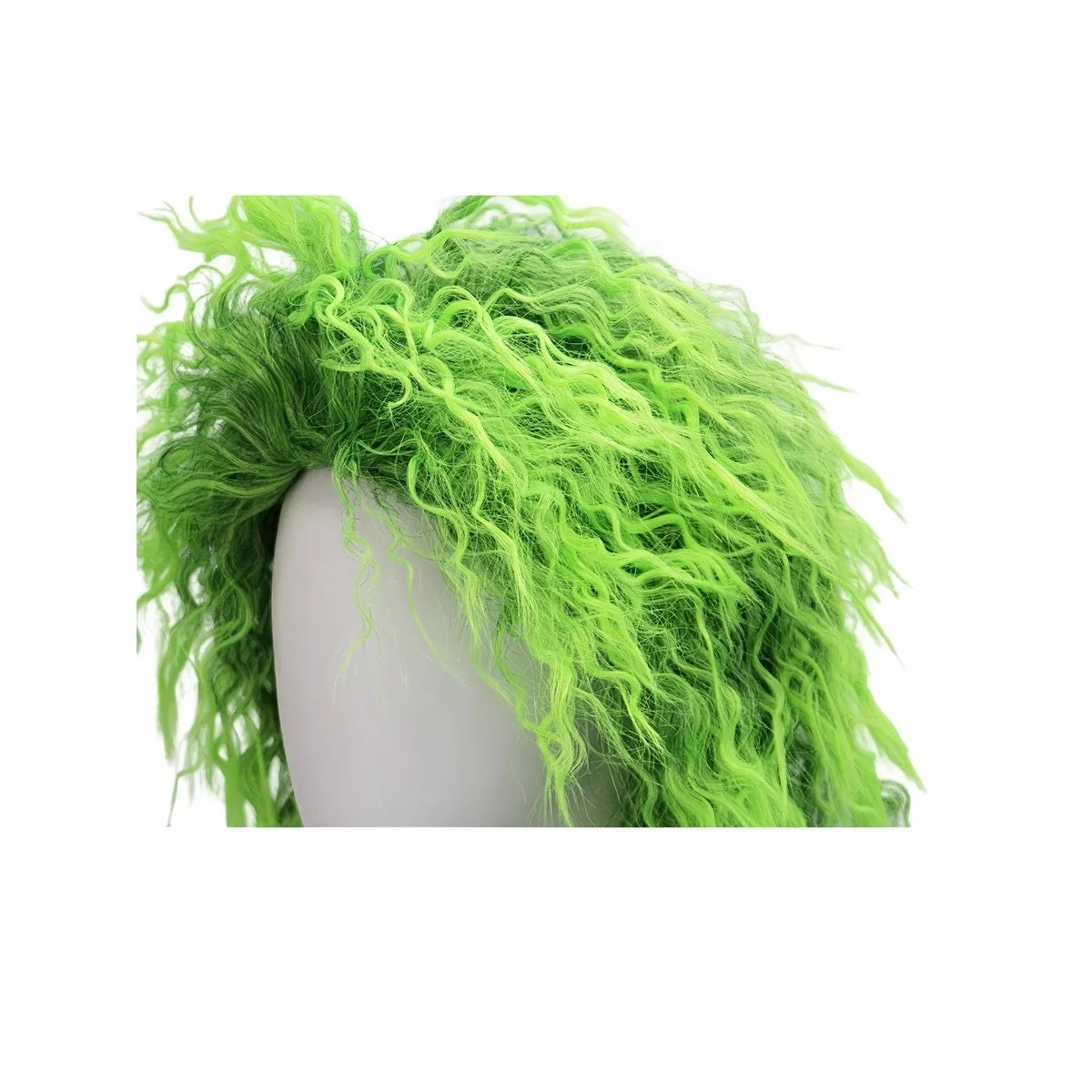 Fluoreszierend grüne, flauschige, kleine Roll-Perücke mit Blasenoberfläche aus Synthetik | Halloween Groteskes Thema Cross-Dressing Lustiges Cosplay – Detail 8