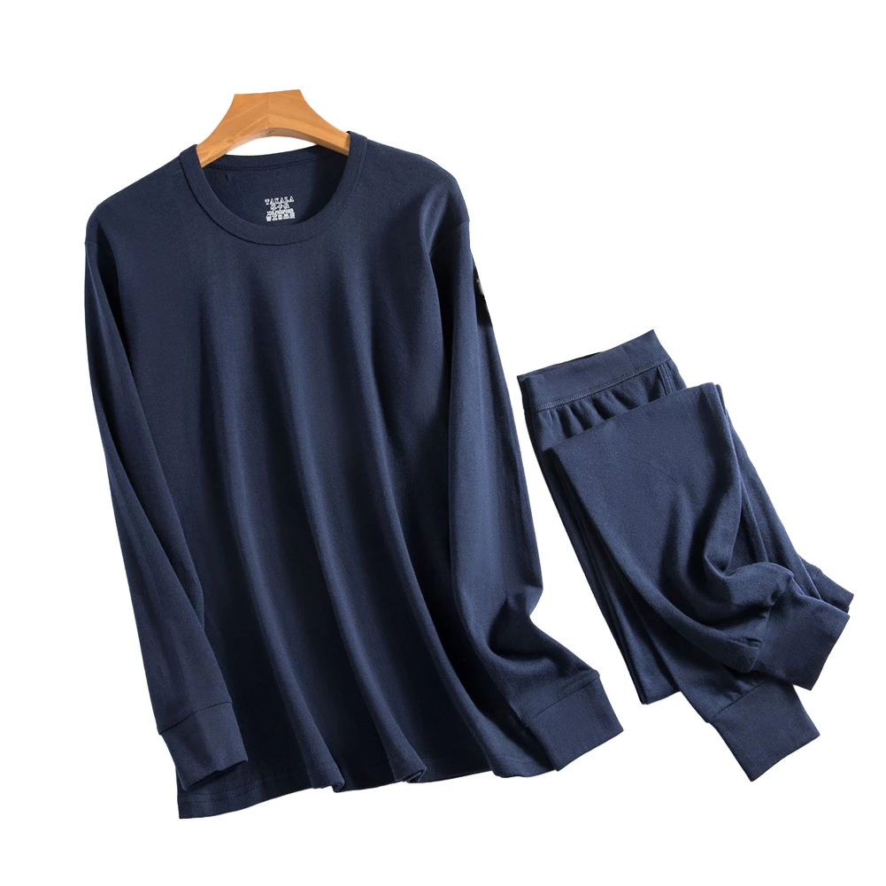 Calzoncillos largos térmicos de invierno para hombre, ropa interior inferior superior con cuello redondo, pijamas sueltos ultrasuaves, 2 unidades/juego, ropa de dormir cálida y sólida, ropa de casa informal