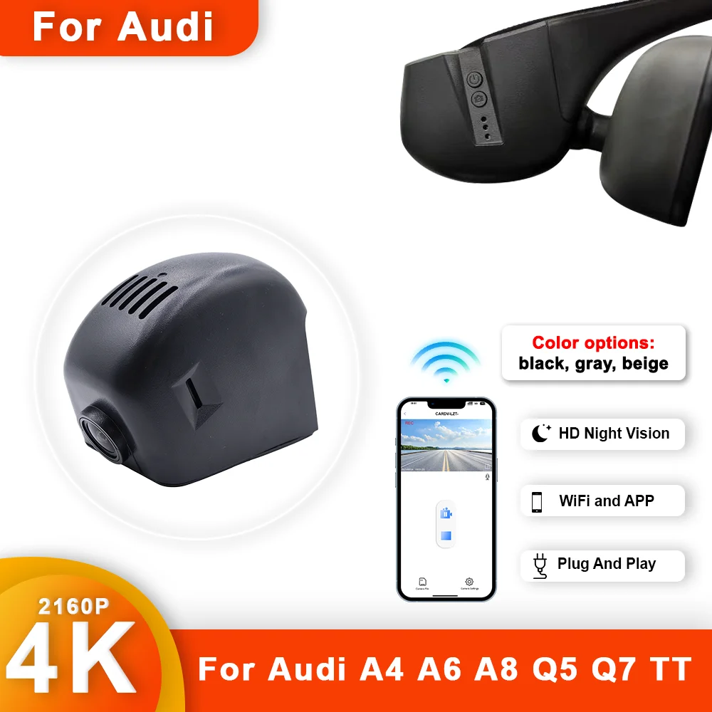 

For Audi A3 A4 A5 A8 A2 Q3 Q5 Q7 Q2 S3 S5 RS3 TT 2016-2019 4K Dash Cam for Car Camera Recorder Dashcam WIFI Car Dvr Recording