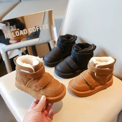 Children Warm Short Boots Boys Retro Cow Muscle Sole Cotton Shoes Girls Fashion Double Hook Closure Spring Boots