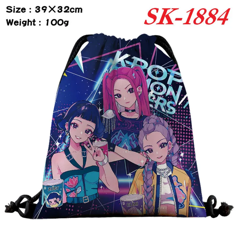 Kpop demon hunters saco de cordão grande capacidade cor esporte ginásio pacote armazenamento anime rumi mira zoey ombro mochila presente