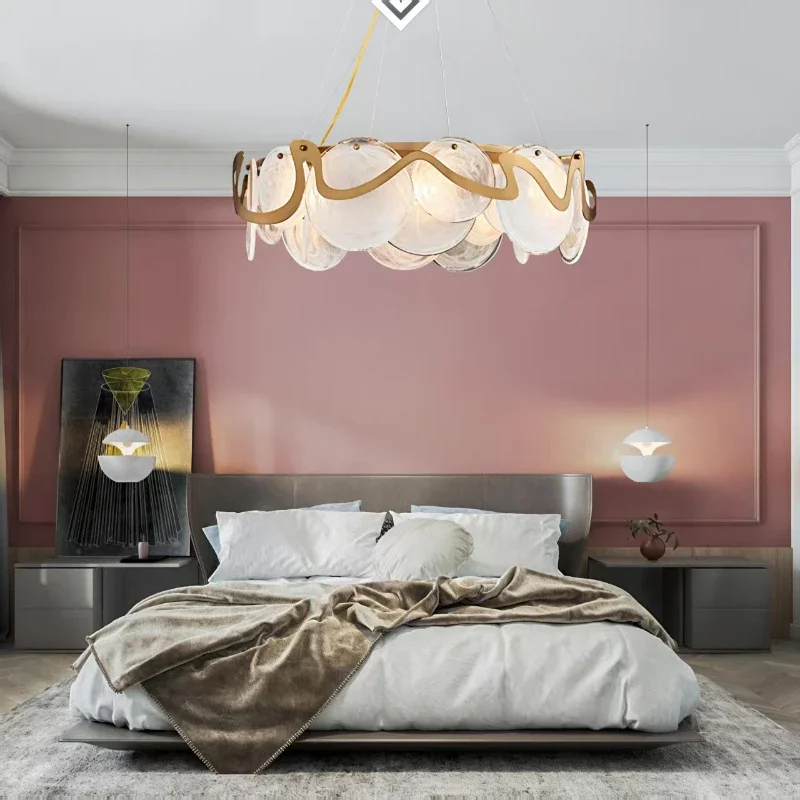 Modern Luxury Living Room Glass LED Pendant Lamp Restaurant Bedroom Chandelier 2025 New Round Bar Counter Home Lighting Decor