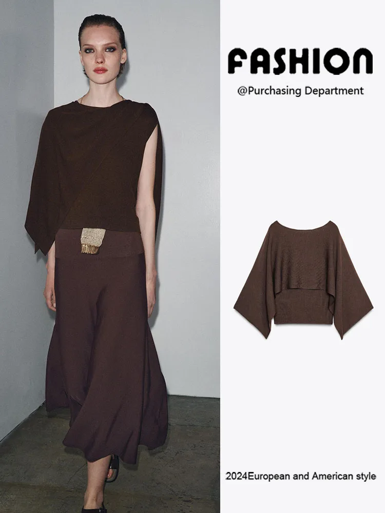 

Осень 2025: Новая женская коричневая свободная вязаная кофта на одно плечо в этническом стиле, сценический костюм от китайского производителя